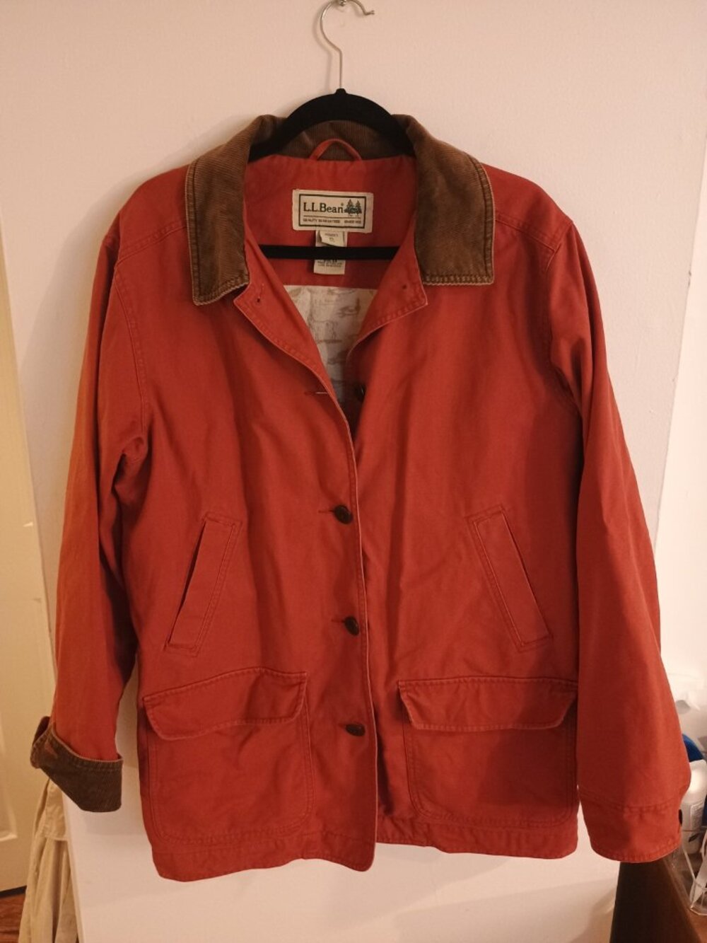 LL BEAN Red Barn Coat Cotton Jacket Women XL with Flannel and Corduroy